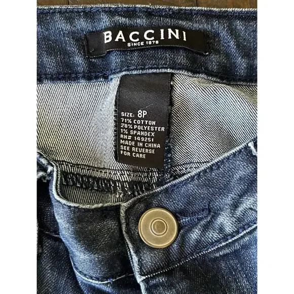 Baccini Women’s Jeans 8P Petite Distressed Embroidered Floral Boho Denim Cuffed - Picture 5 of 16